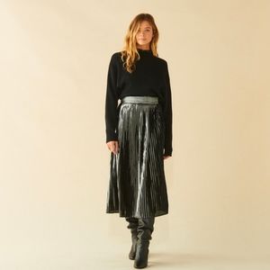 BA&SH Palace Micro-pleat Skirt in Argent